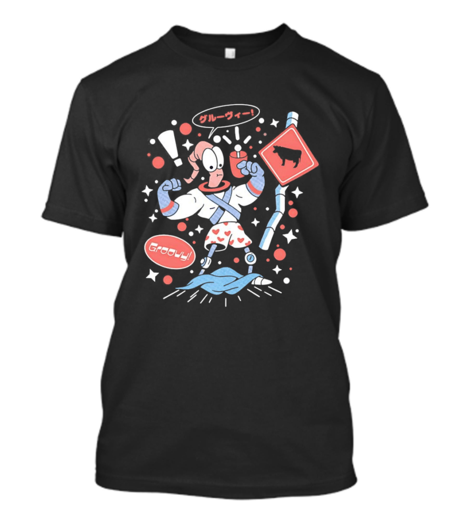 Earthworm Jim Groovy Boxer Shorts Cow Sign T-Shirt