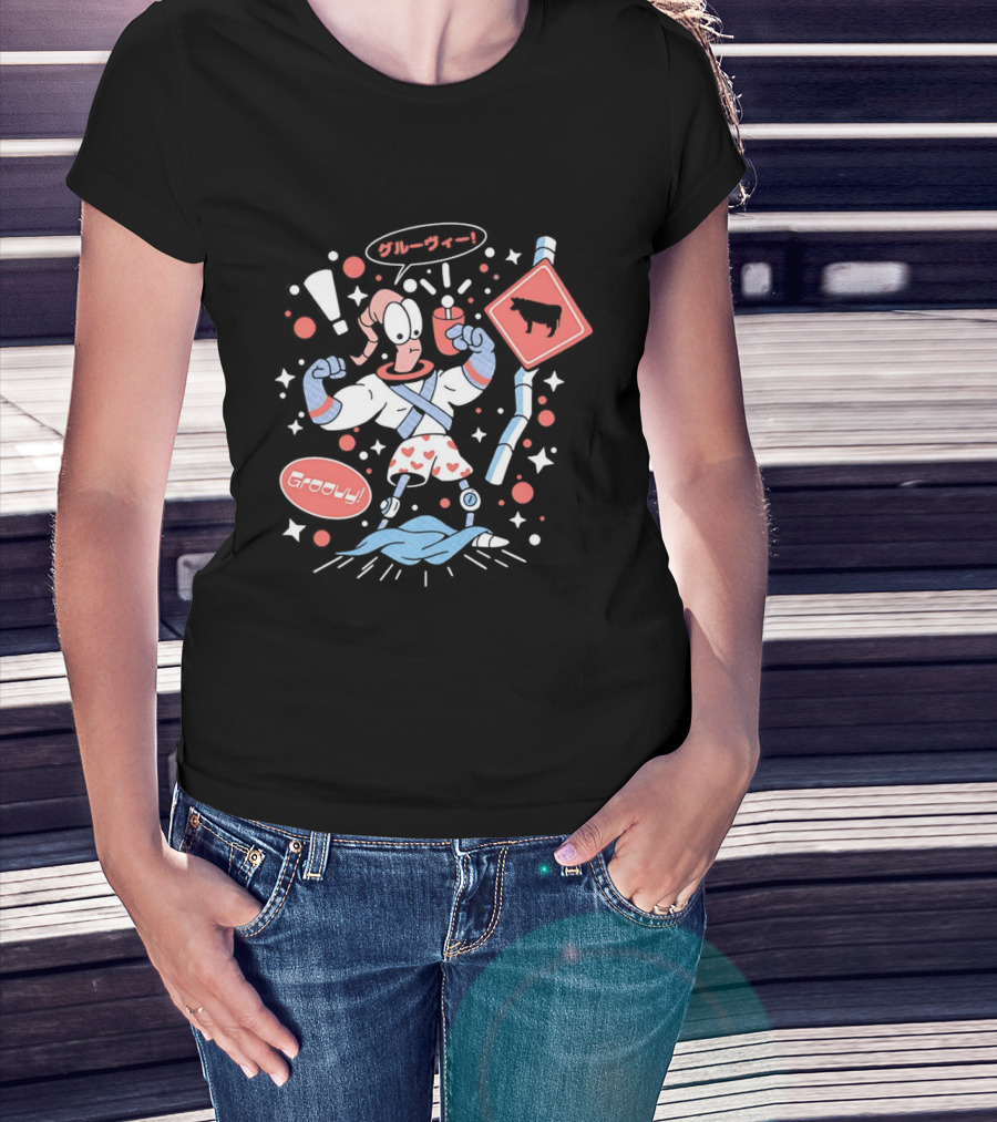 Earthworm Jim Groovy Boxer Shorts Cow Sign T-Shirt