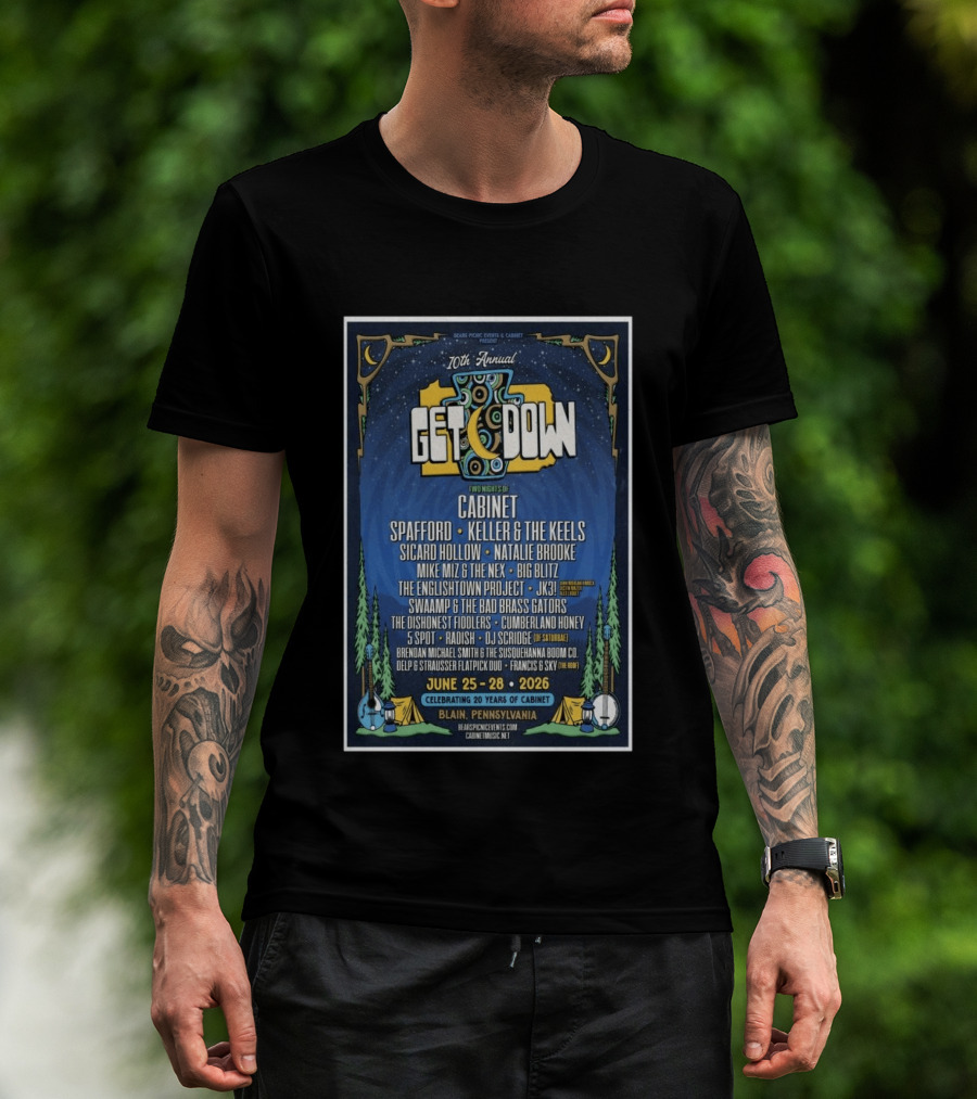 10th Annual Get Down Blain Pennsylvania June 25 28 2026 Spafford Keller & The Keels Cabinet Concert Lineup T-Shirt