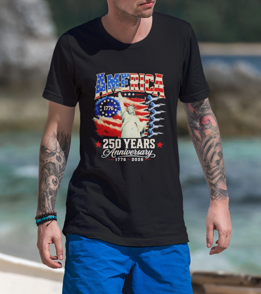 America 250 Years Anniversary 1776 2026 Statue Of Liberty Fighter Jets T-Shirt
