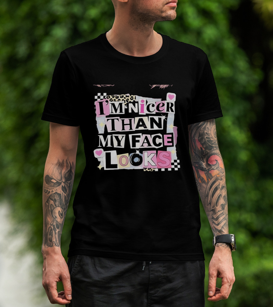 I'm Nicer Than My Face Looks Hearts Stars Checkered T-Shirt