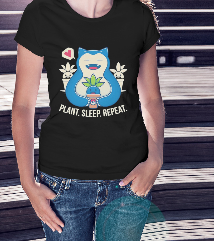 Snorlax Plant Sleep Repeat Heart Loving Plant Characters T-Shirt
