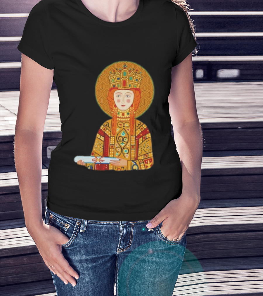 Byzantine Empress Eirene Colorful Regal Icon With Golden Crown And Scroll T-Shirt
