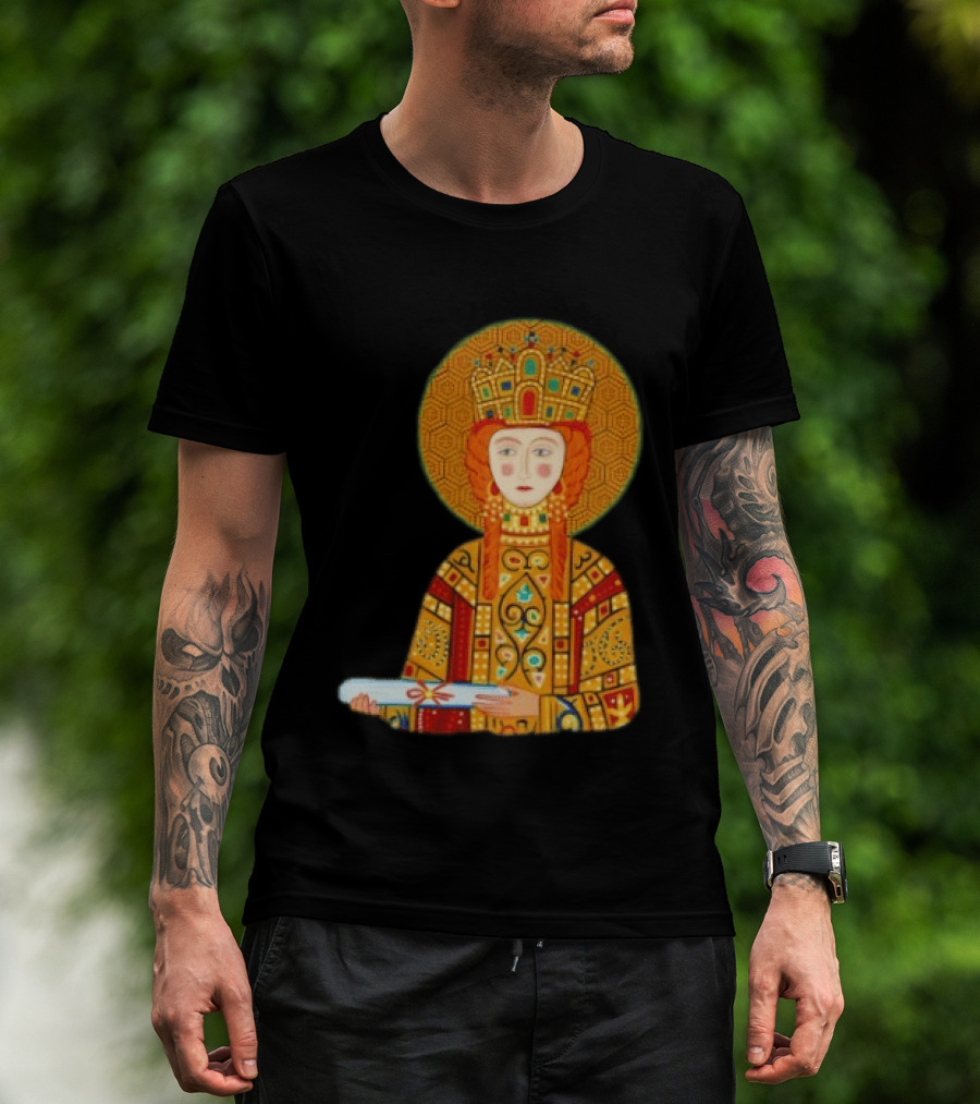 Byzantine Empress Eirene Colorful Regal Icon With Golden Crown And Scroll T-Shirt