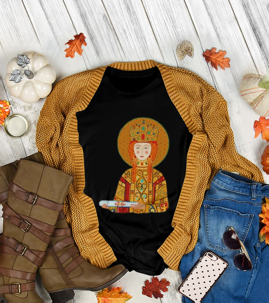 Byzantine Empress Eirene Colorful Regal Icon With Golden Crown And Scroll T-Shirt