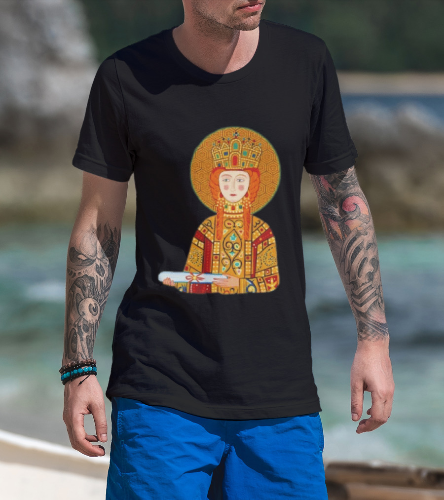 Byzantine Empress Eirene Colorful Regal Icon With Golden Crown And Scroll T-Shirt