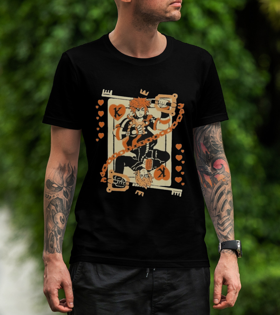 King Of Hearts K Chain Crown Keyblade Orange And Black Playing Card T-Shirt