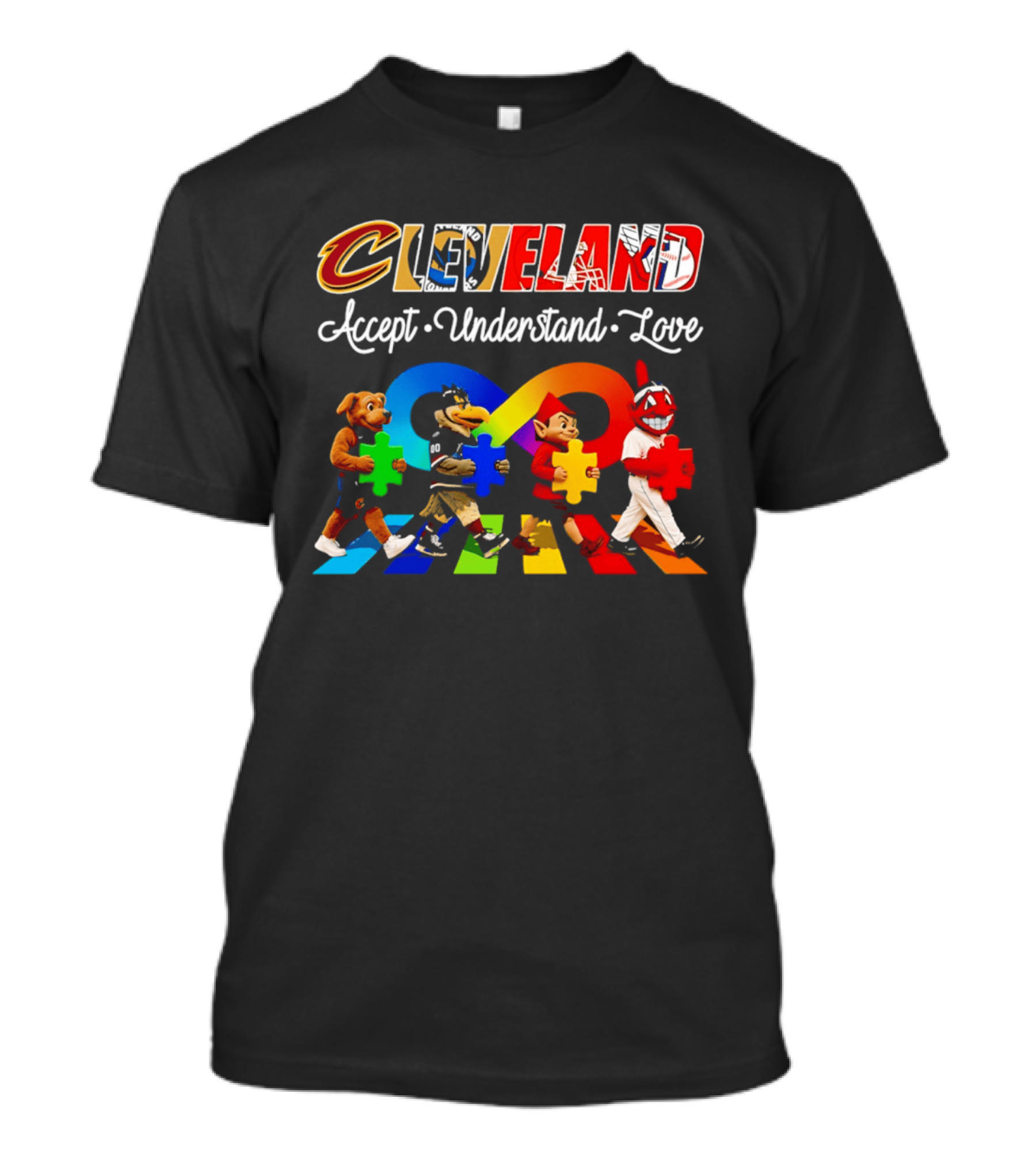 Cleveland Accept Understand Love Infinity Puzzle Characters Crossing Walkway T-Shirt