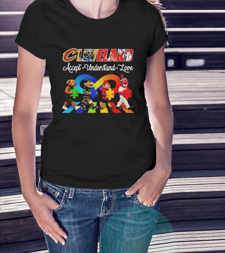 Cleveland Accept Understand Love Infinity Puzzle Characters Crossing Walkway T-Shirt