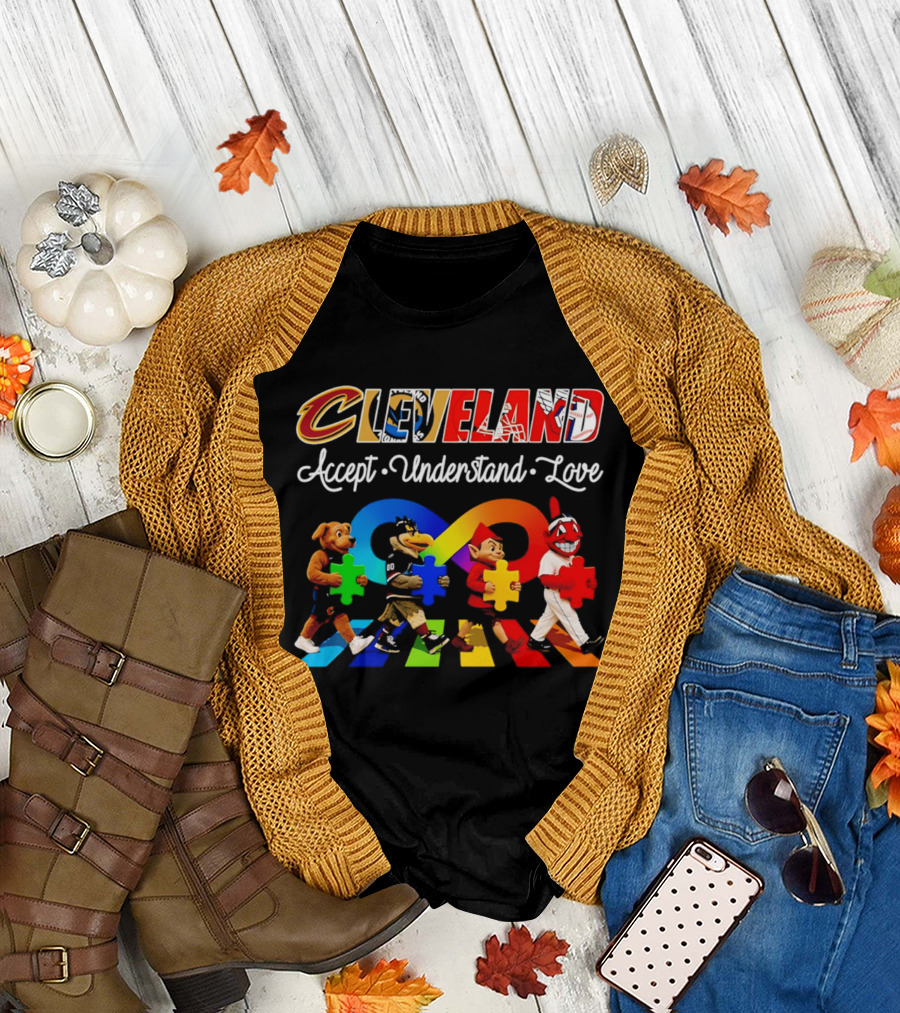 Cleveland Accept Understand Love Infinity Puzzle Characters Crossing Walkway T-Shirt