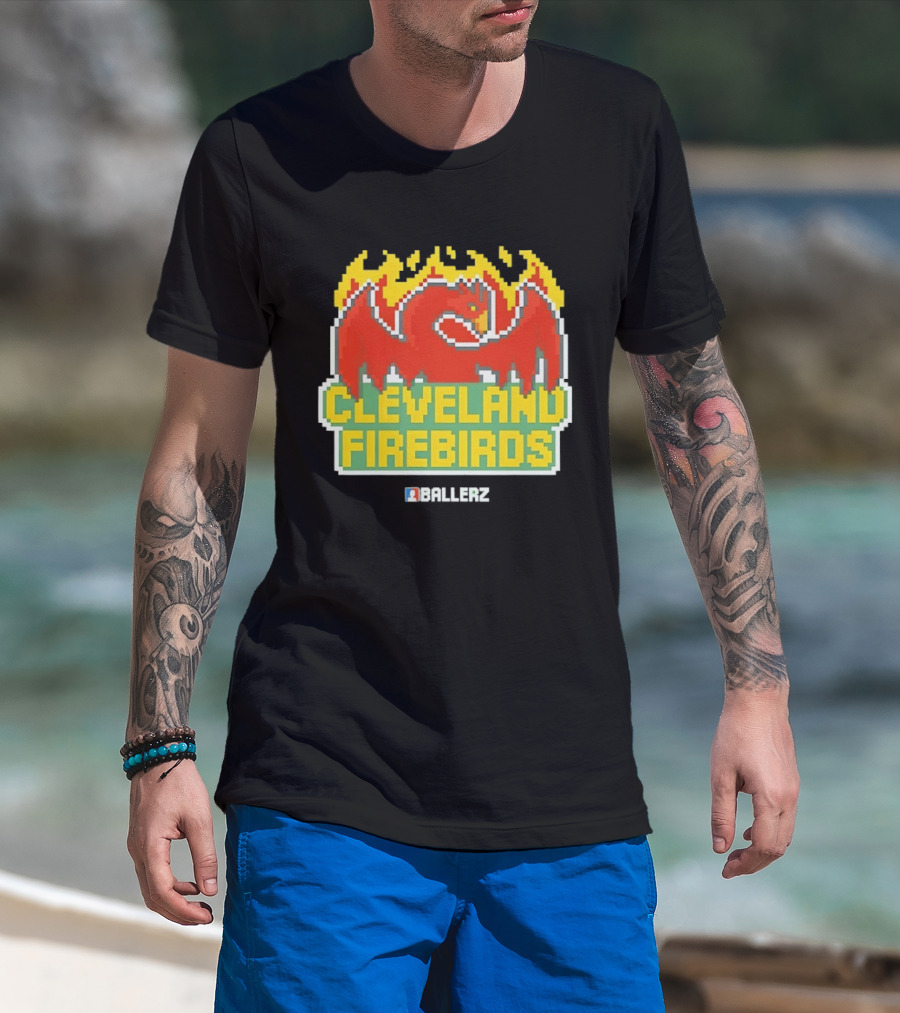 Cleveland Firebirds Ballerz Pixel Dragon Flame T-Shirt