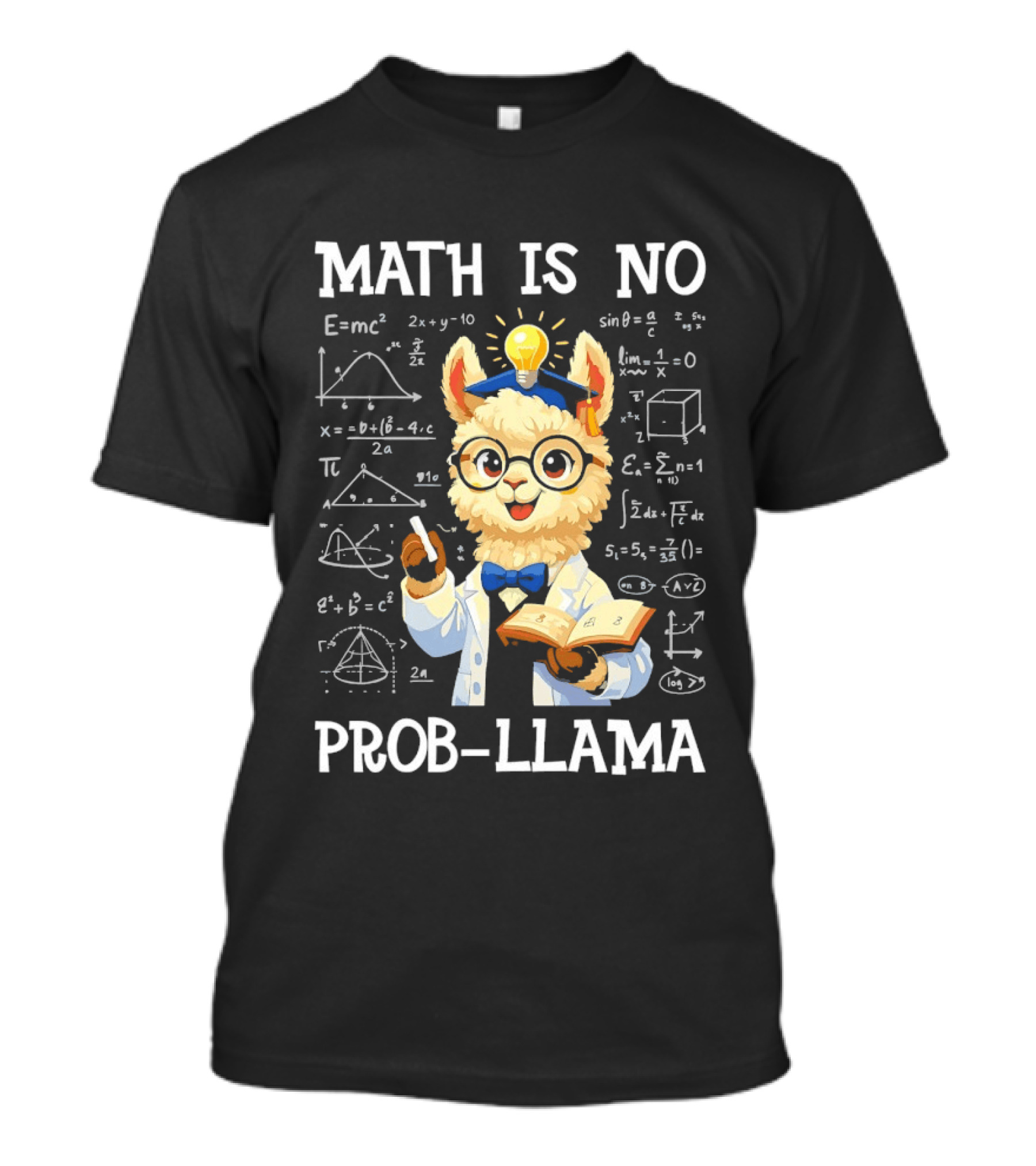 Math Is No Prob Llama Scientist With Test Tube And Equations T-Shirt
