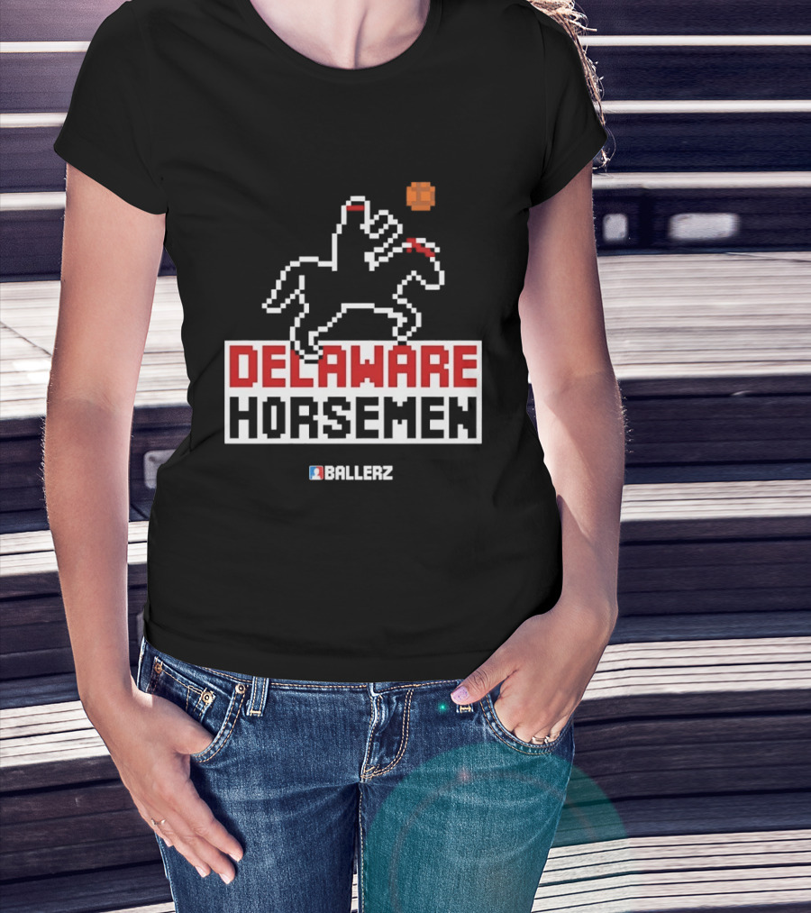 Delaware Horsemen Ballerz Pixel Art Style Basketball T-Shirt