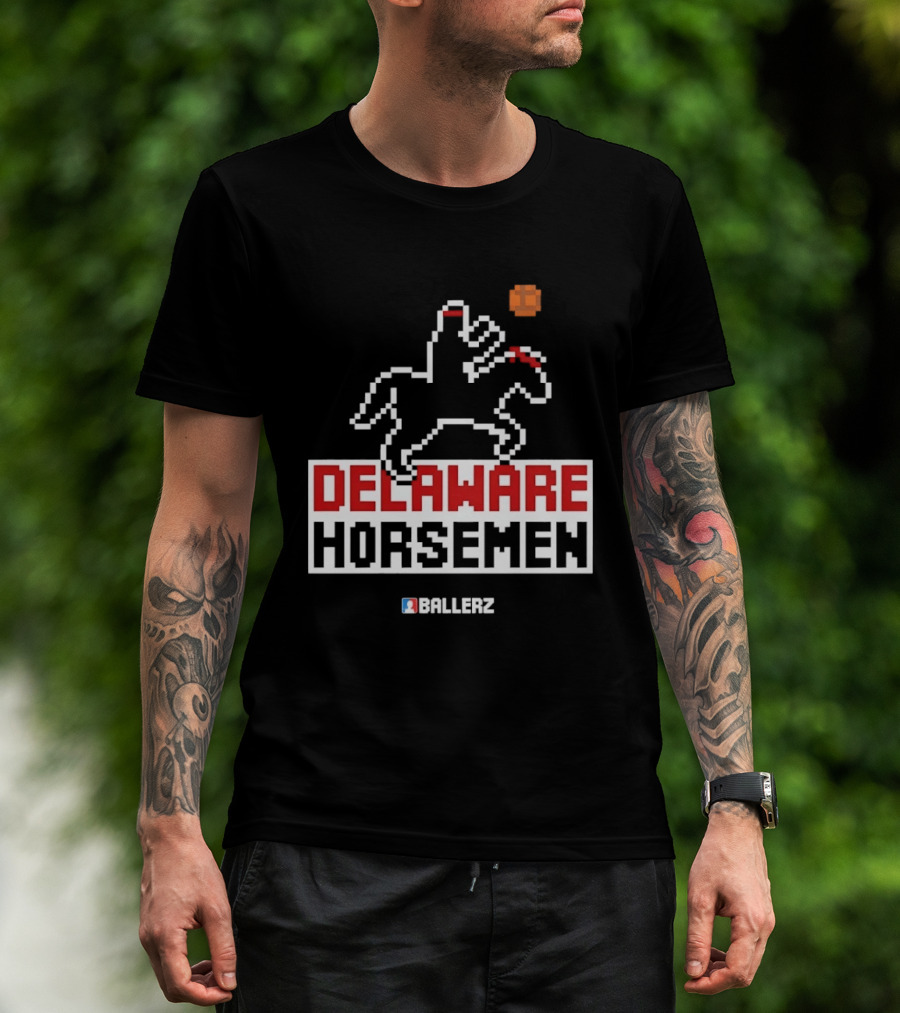 Delaware Horsemen Ballerz Pixel Art Style Basketball T-Shirt