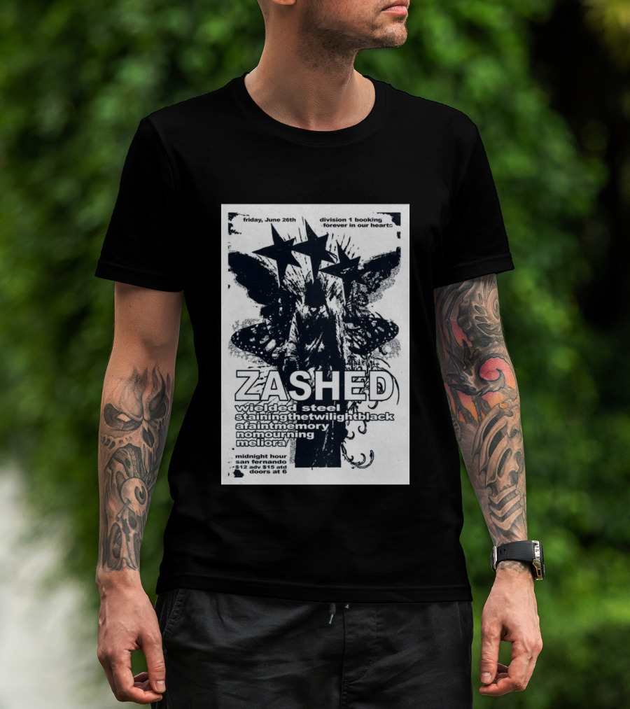 Friday June 26th San Fernando Midnight Hour Zashed Wielded Steel Stainingthetwilightblack A Faint Memory No Mourning Meliora T-Shirt