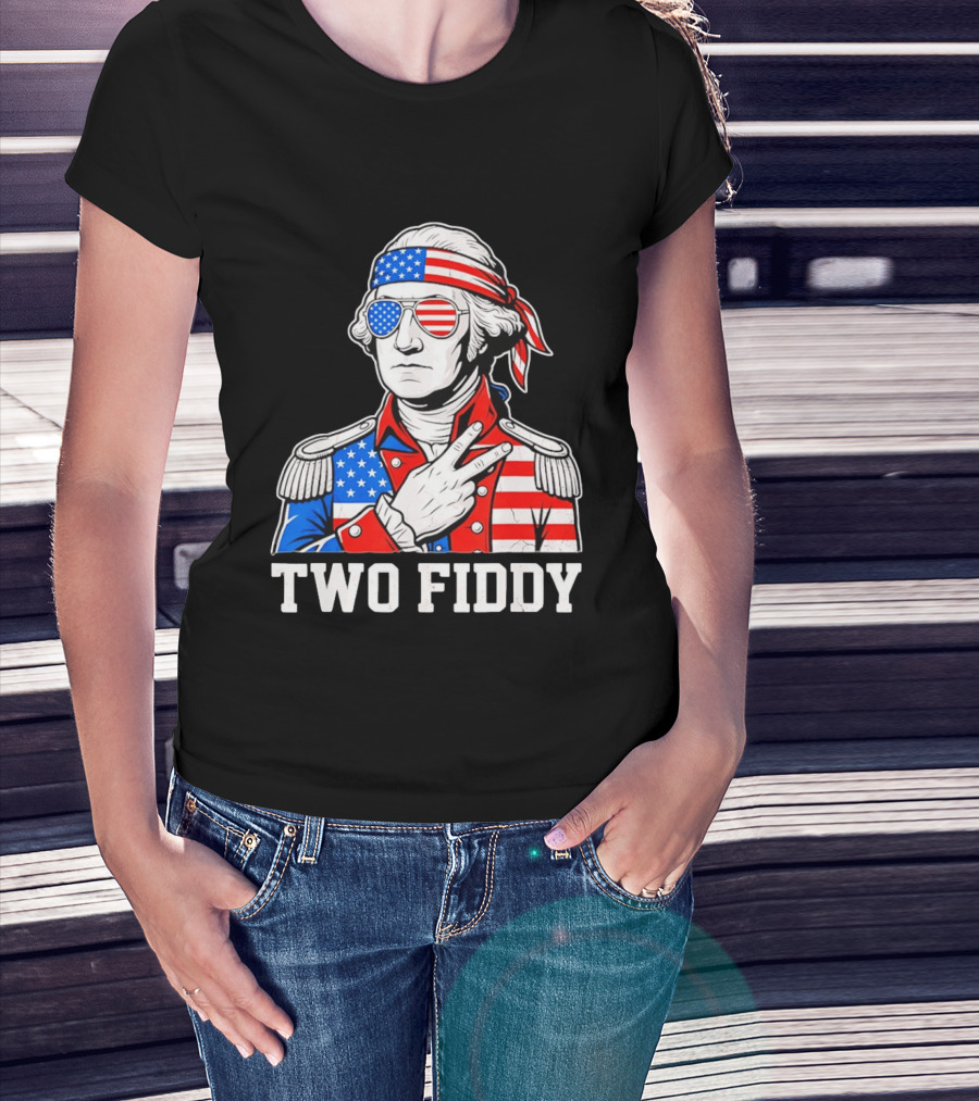 Two Fiddy George Washington American Flag 250th Anniversary T-Shirt