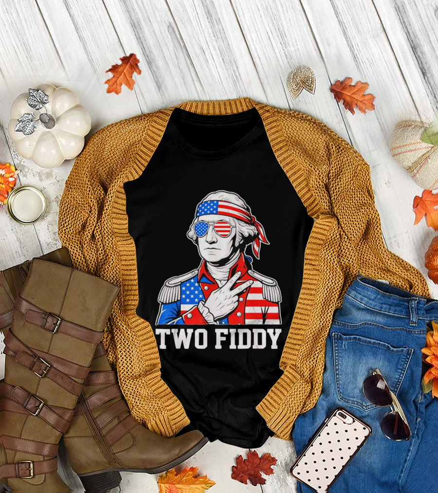 Two Fiddy George Washington American Flag 250th Anniversary T-Shirt
