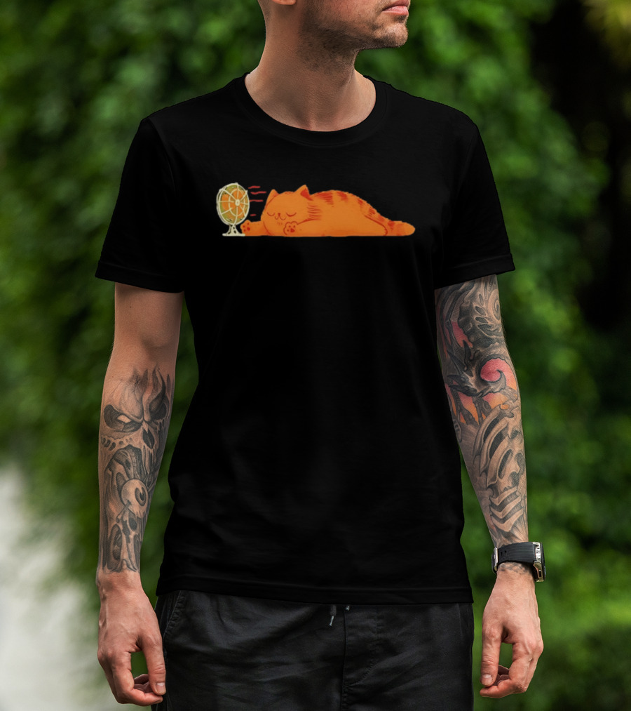 Orange Cat Relaxing In Front Of Fan Cool Breeze T-Shirt