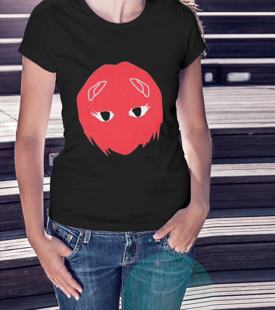 Otaku Desu Mobb Stay At Home Mask Anime Face Red Hair Eyes T-Shirt