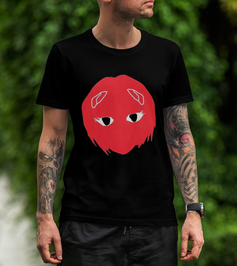 Otaku Desu Mobb Stay At Home Mask Anime Face Red Hair Eyes T-Shirt