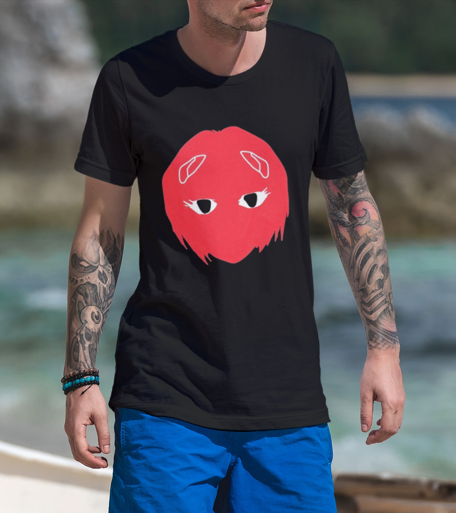 Otaku Desu Mobb Stay At Home Mask Anime Face Red Hair Eyes T-Shirt