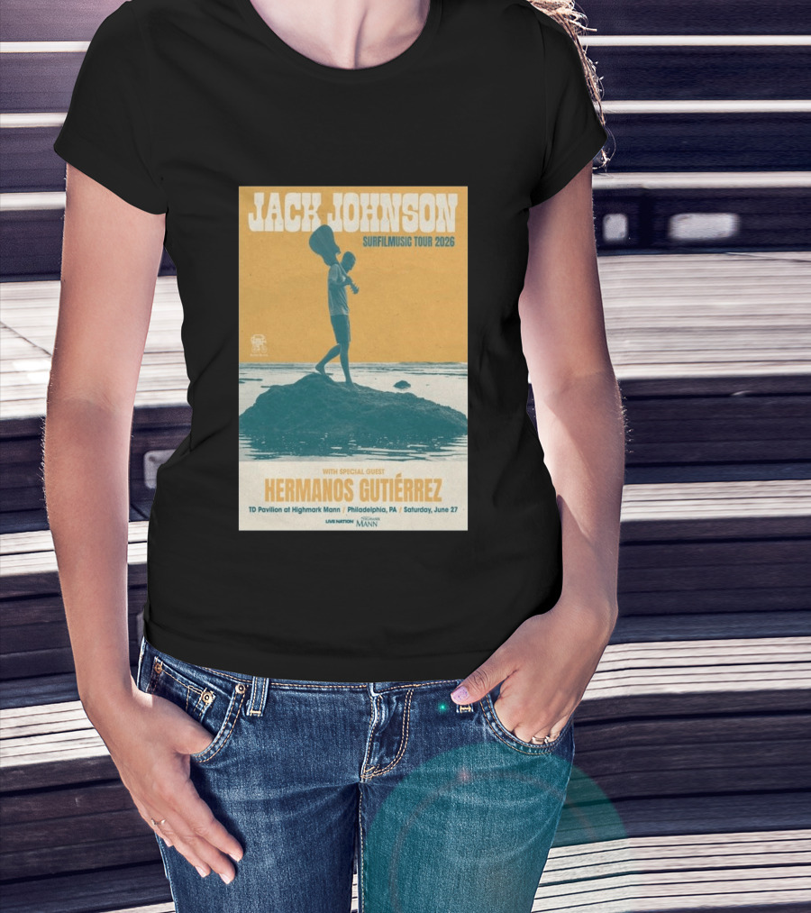 Jack Johnson Surfmusic Tour 2026 Philadelphia TD Pavilion With Special Guest Hermanos Gutiérrez June 27 T-Shirt