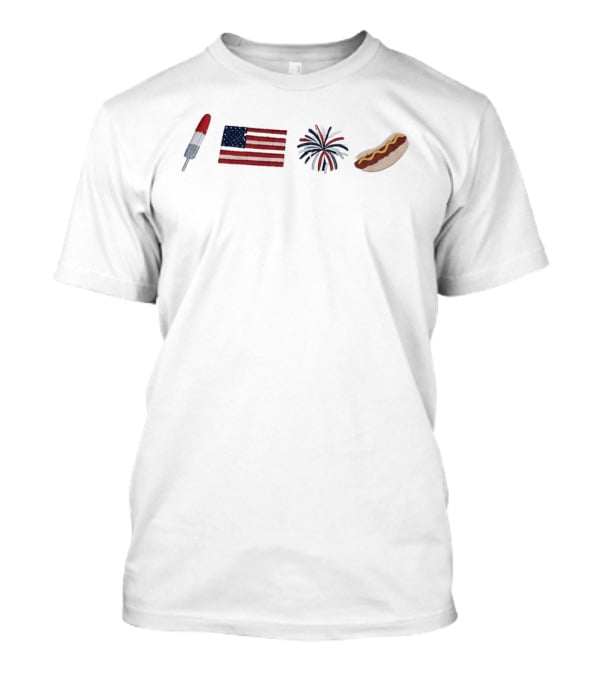 American Flag Fireworks Hot Dog Rocket USA Independence Day 4th Of July T-Shirt