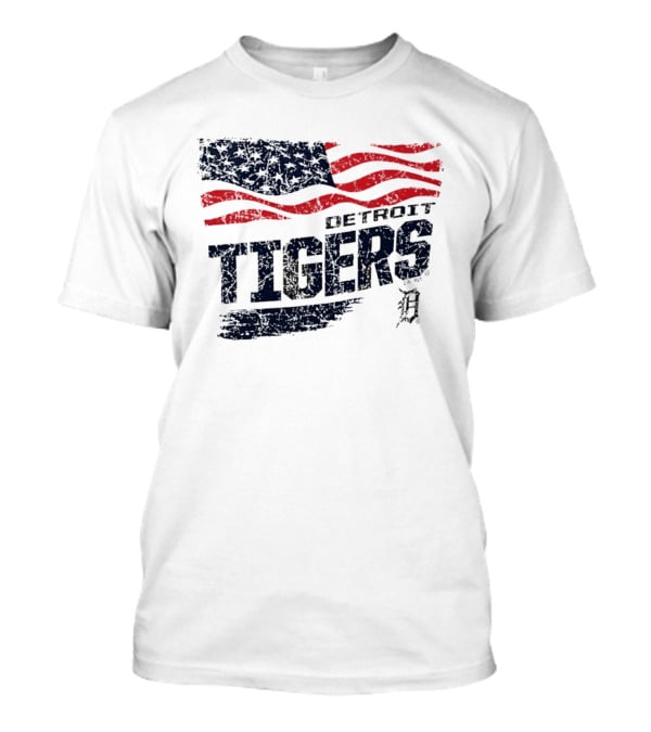 Detroit Tigers Waving American Flag 4th Of July Celebration T-Shirt