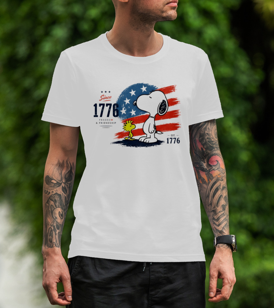 Snoopy Woodstock American Flag Freedom Friendship Since 1776 T-Shirt