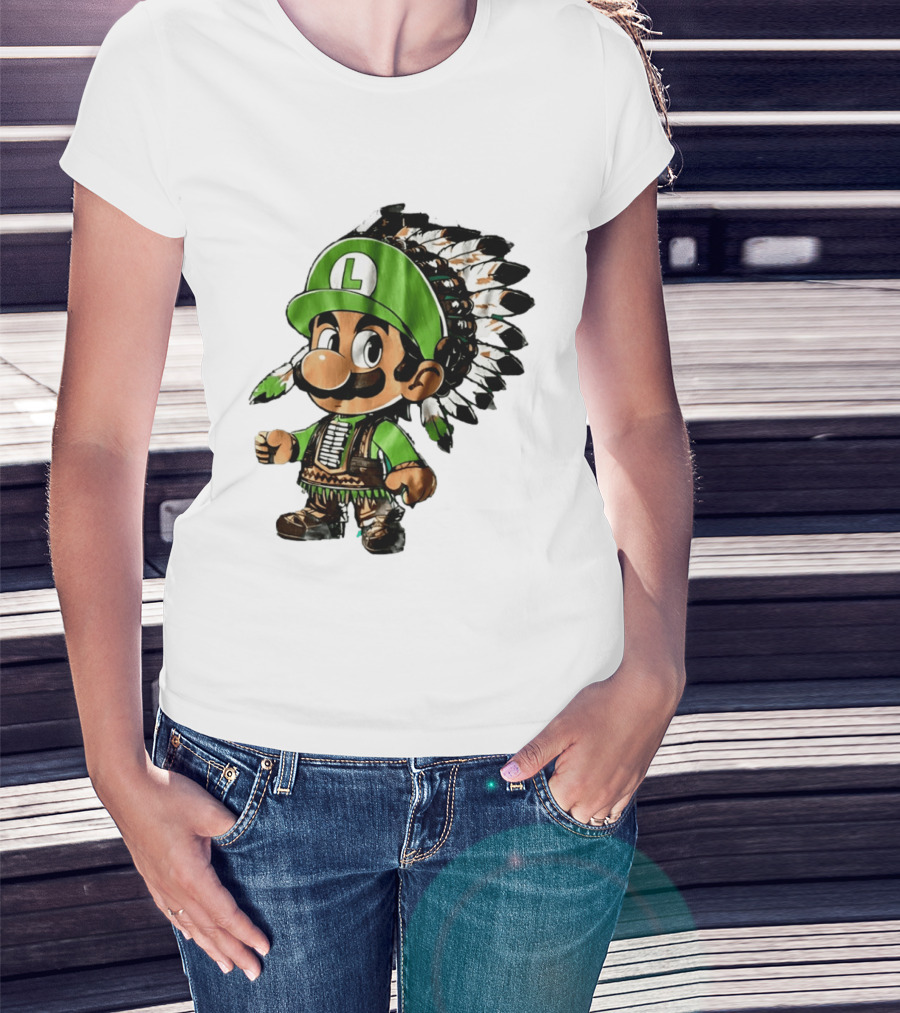 Luigi Green Hat Native American Headdress T-Shirt
