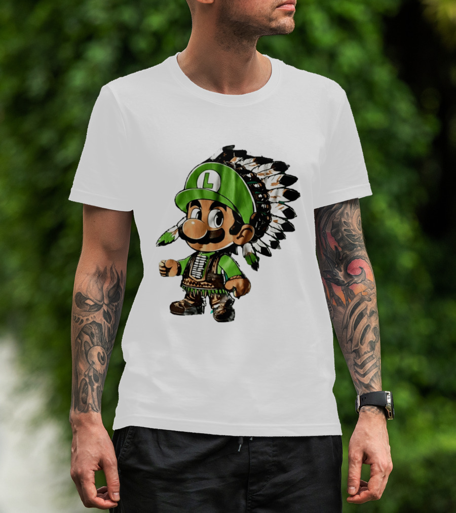 Luigi Green Hat Native American Headdress T-Shirt