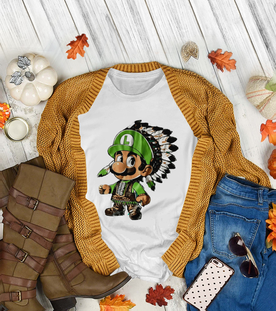 Luigi Green Hat Native American Headdress T-Shirt