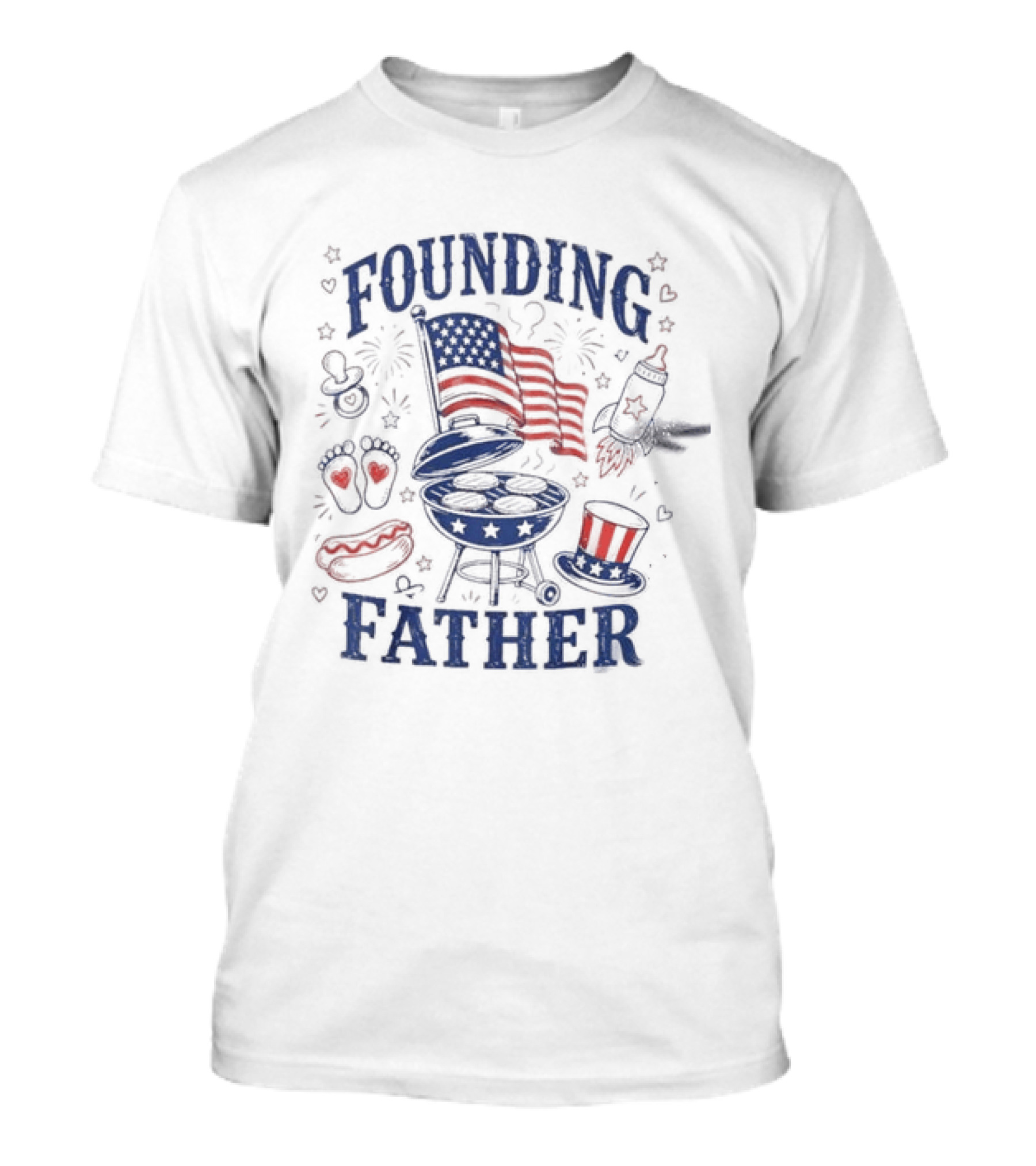 Founding Father 4th Of July BBQ American Flag Fireworks Celebration T-Shirt