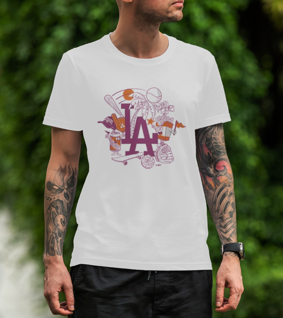 Neweracap Los Angeles Dodgers MLB Foam Finger Baseball Bat Palm Trees T-Shirt
