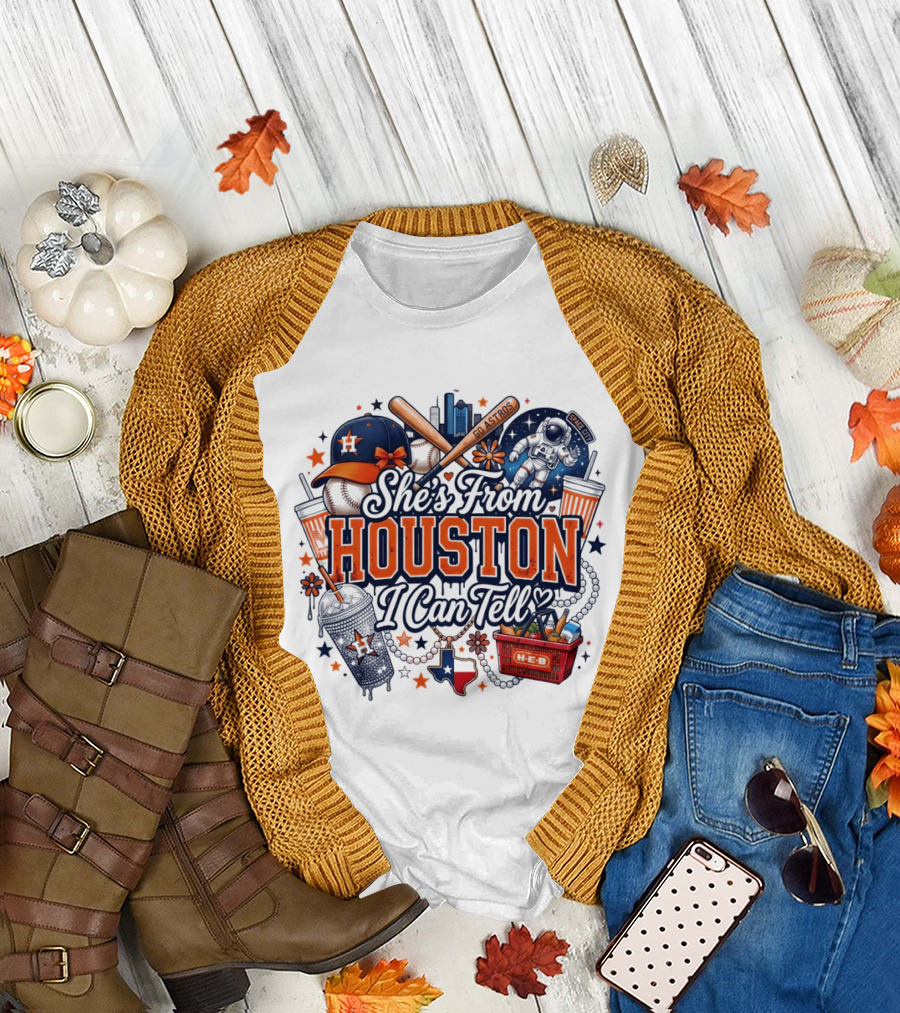 She's From Houston I Can Tell H Town Cowgirl Rodeo Astros Baseball T-Shirt
