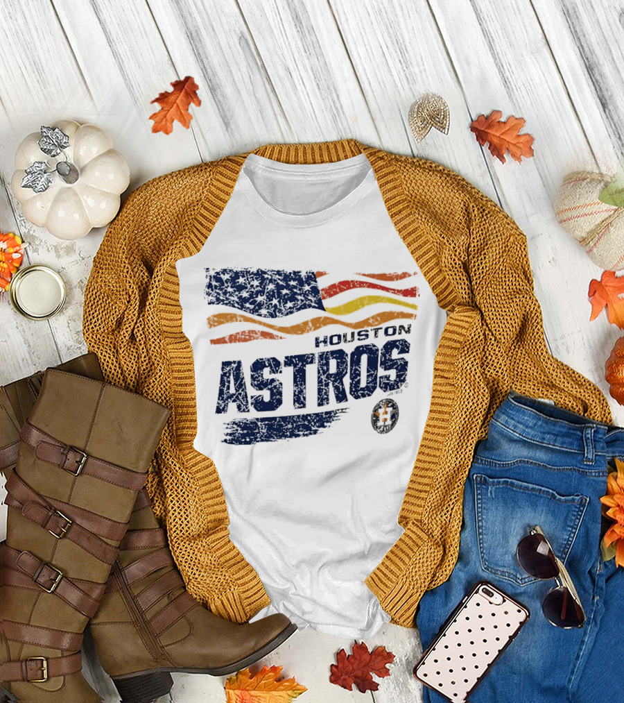 Houston Astros 4th of July Waving American Flag Anniversary Celebration T-Shirt