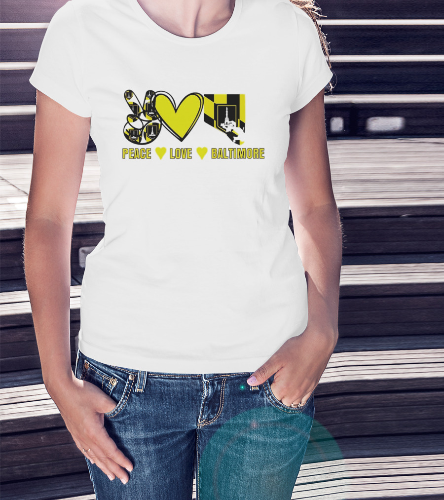Peace Love Baltimore Maryland Flag Charm City T-Shirt