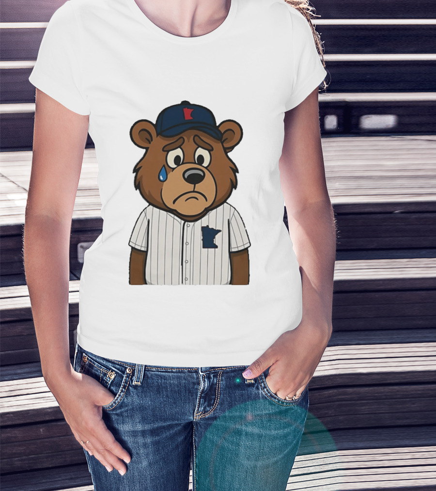 Sad Minnesota Bear With Baseball Jersey And Cap T-Shirt