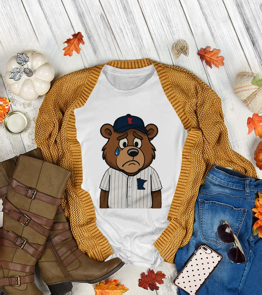 Sad Minnesota Bear with Baseball Jersey and Cap T-Shirt