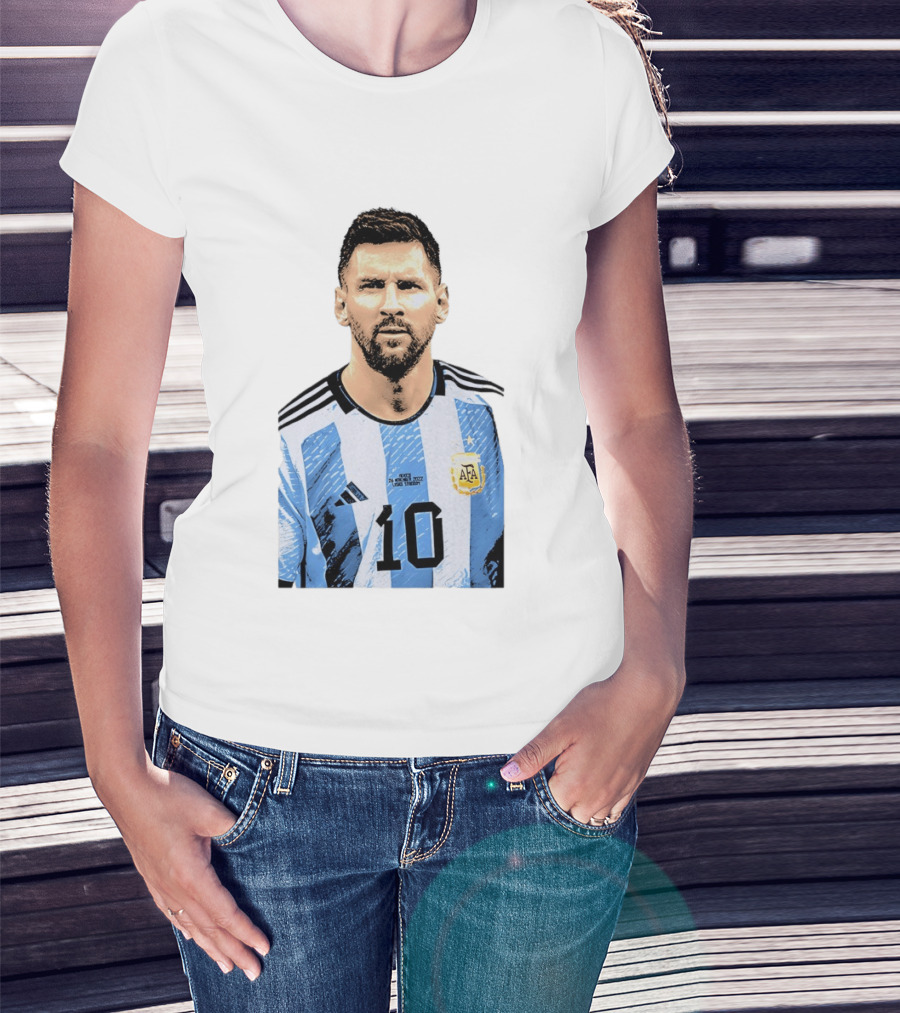 Lionel Messi Argentina 10 AFA Blue White Stripes Football Star T-Shirt