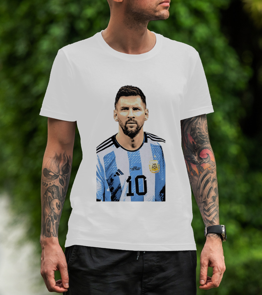 Lionel Messi Argentina 10 AFA Blue White Stripes Football Star T-Shirt