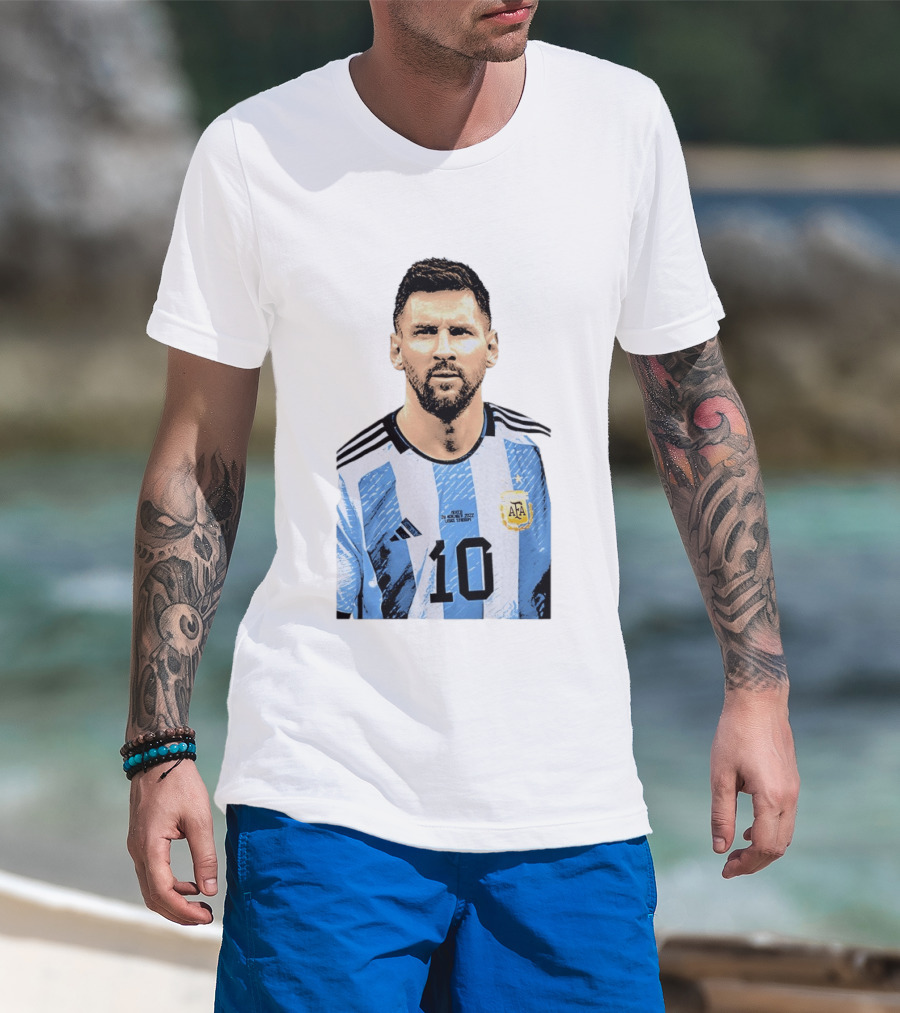 Lionel Messi Argentina 10 AFA Blue White Stripes Football Star T-Shirt
