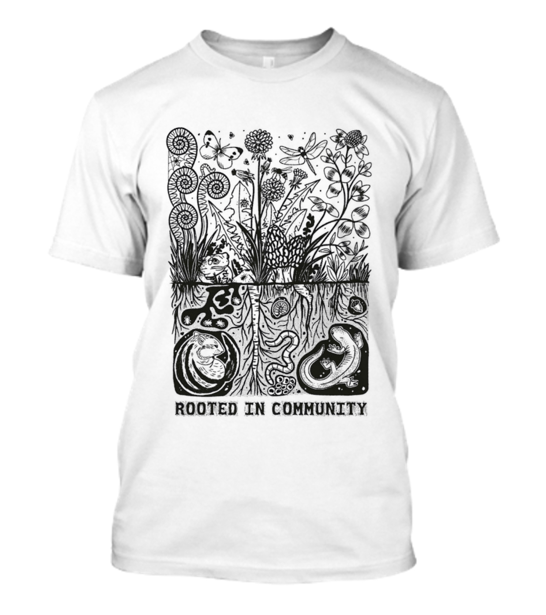 Rooted In Community Plants And Roots Flourishing Nature Connection T-Shirt