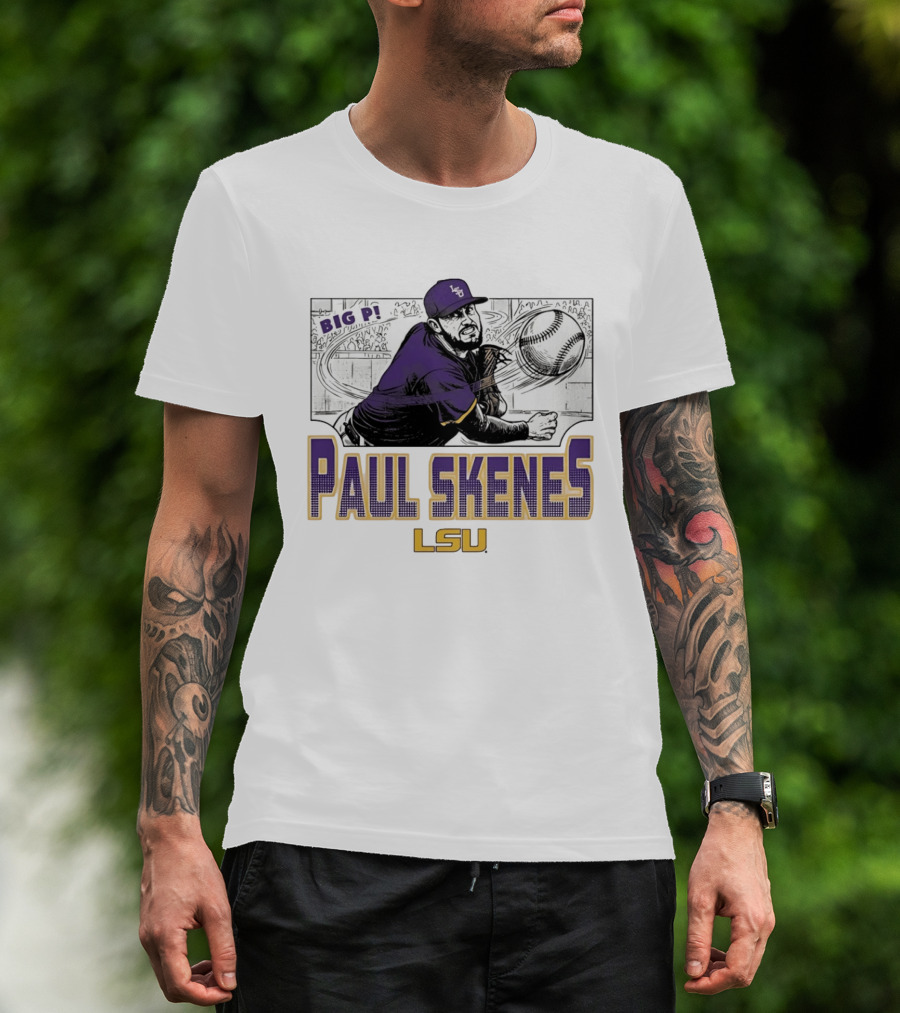 LSU Tigers Paul Skenes Big P Baseball Comic T-Shirt