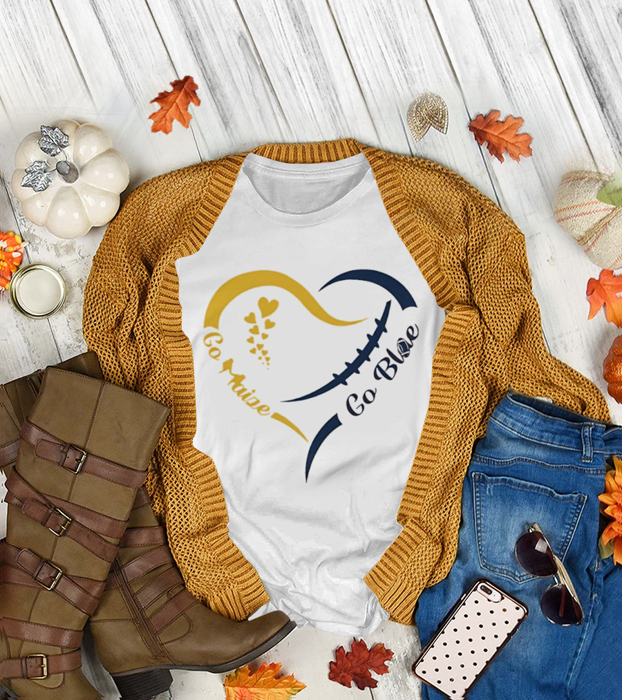 Michigan Wolverines Heart Go Maize Go Blue Football T-Shirt