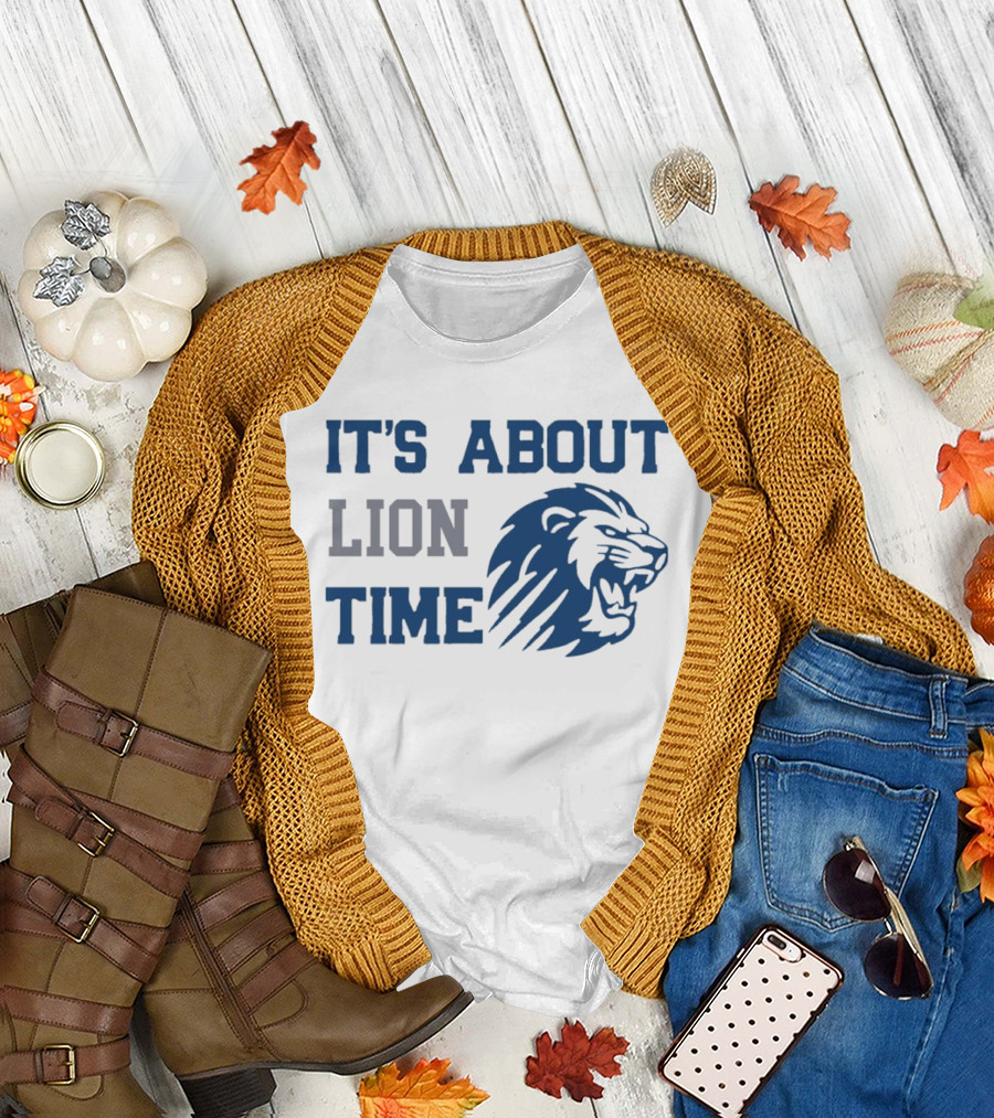 Detroit Lions Football It's About Lion Time with Roaring Lion T-Shirt