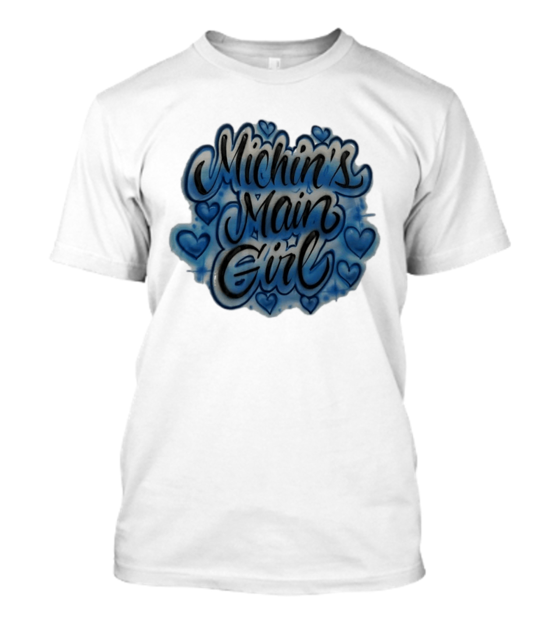 Michin's Main Girl Blue Hearts Airbrush T-Shirt