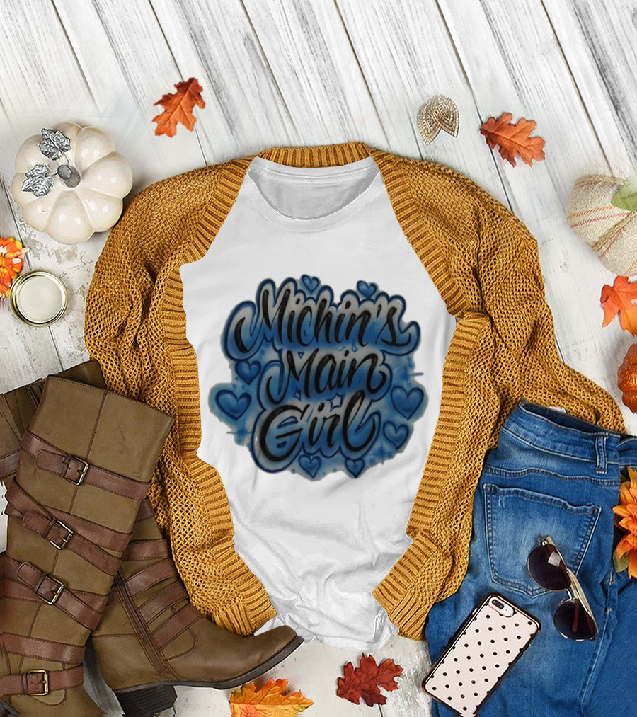 Michin's Main Girl Blue Hearts Airbrush T-Shirt