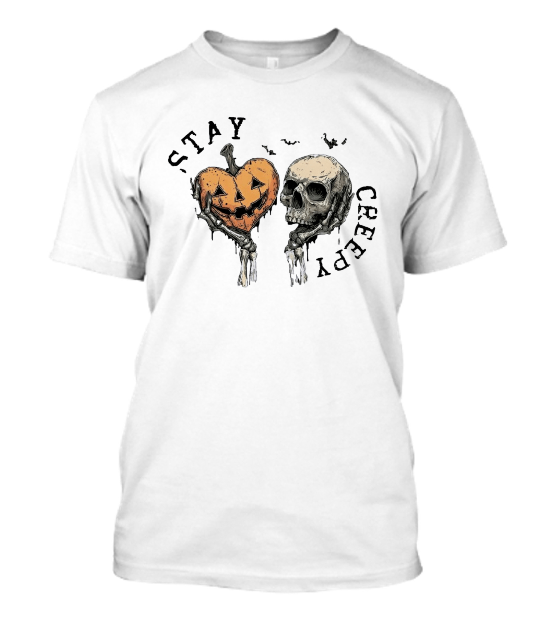 Stay Creepy Pumpkin Skull Halloween Spooky Skeleton Hands T-Shirt