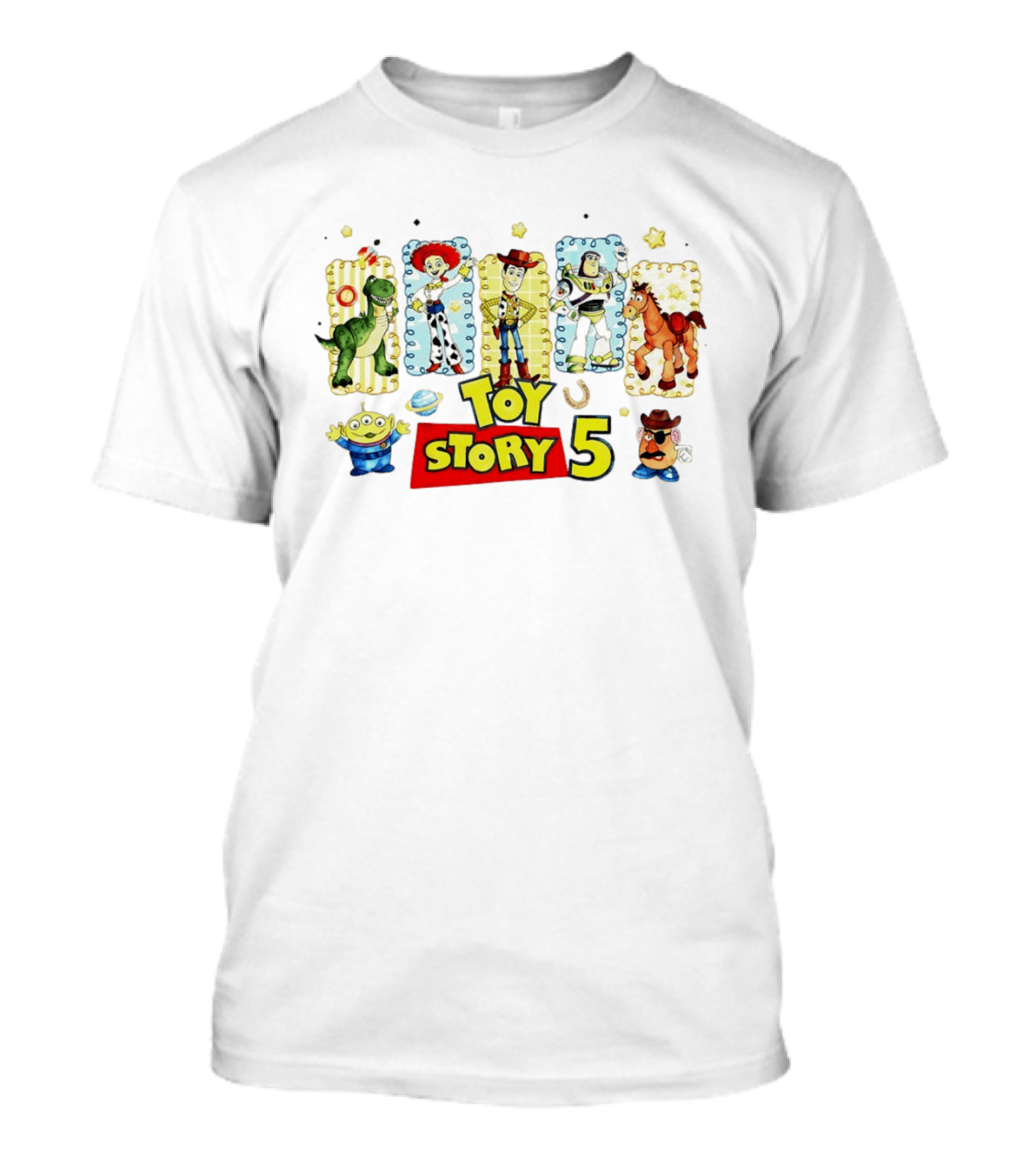 Toy Story 5 Movie Characters Woody Buzz Jesse Rex Bullseye Mr Potato Head T-Shirt